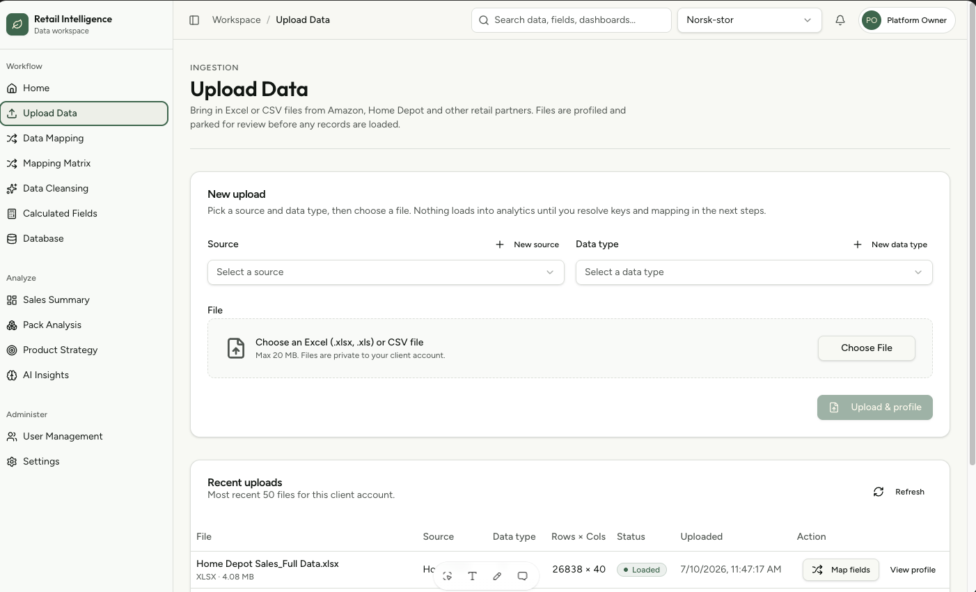Retail Analytics Prototype screen